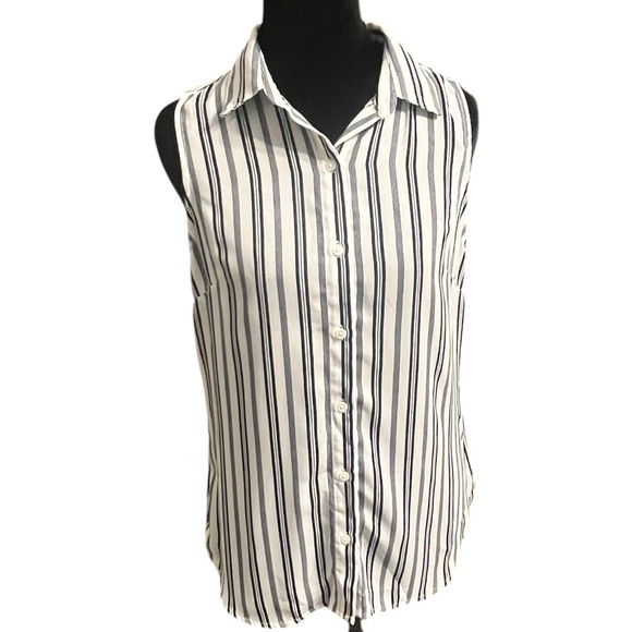 Banana Republic Tops - Banana Republic White & Navy Striped Sleeveless Button Down Shirt XS